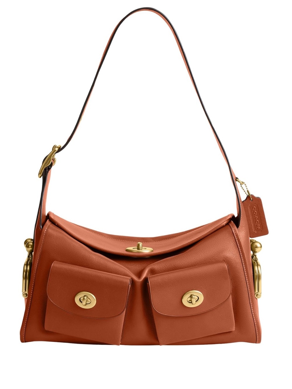 New Coach Turnlock Haversack Shoulder Bag in Amber Brown with Gold Hardware